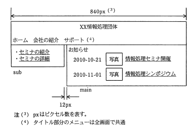 ホーム画面のイメージ - XX情報処理団体のWebサイトレイアウト例