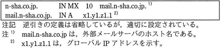 N社の外部DNSサーバのメールに関する設定